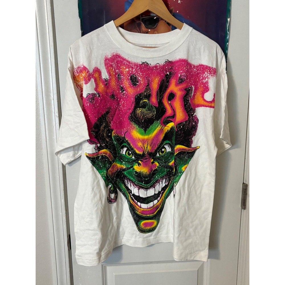 Empire Mens White Graphic T-Shirt Neon Green Pink Joker Goblin Streetwear XL